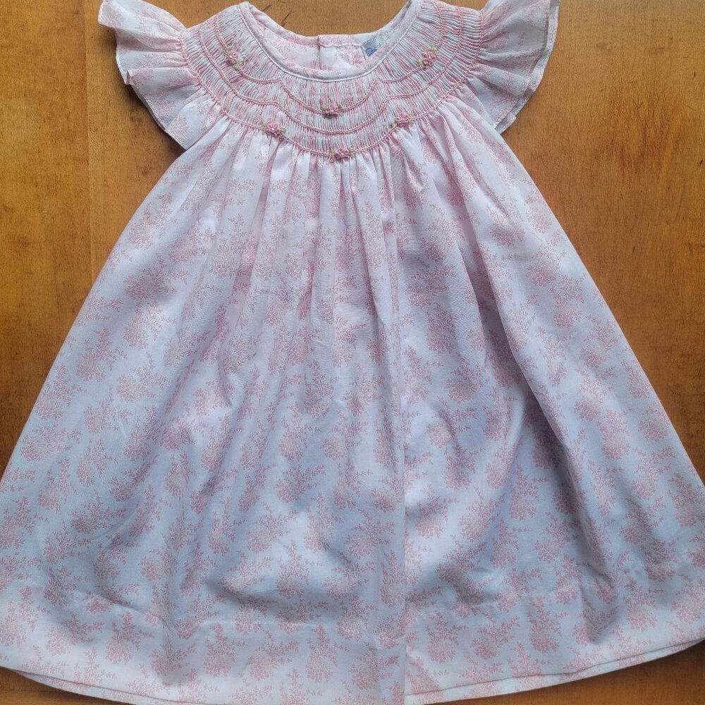 PETIT POMME PINK FLORAL SMOCKED DRESS WITH SHORT BLOOMERS SIZE 18 MONTHS